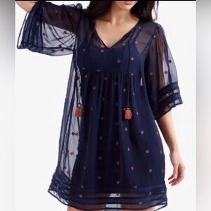 NWT 💙🤎 Lucky Brand 2 piece sheer mini dress with embroidery Size M